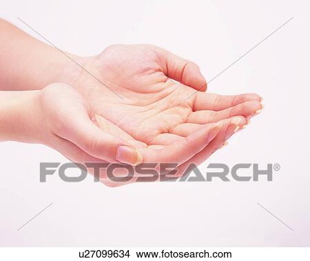 Picture - Woman cupping palms. Fotosearch
