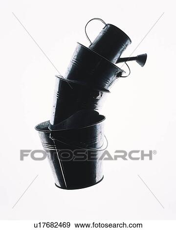 Piled up bucket, watering pot on top View Large Photo Image Stock Photo - Piled up bucket, watering pot on top. Fotosearch