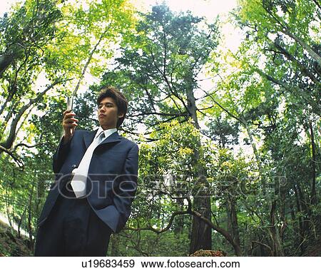 Image of a Businessman Checking His Mobile Phone In the Forest, Low Angle View View Large Photo Image Stock Photo - Image of a Businessman Checking His Mobile Phone In the Forest, Low Angle View. Fotosearch