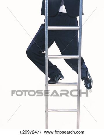 Stock Photo - Image of a Businessman Climbing Up a Metallic Ladder, Front View. Fotosearch