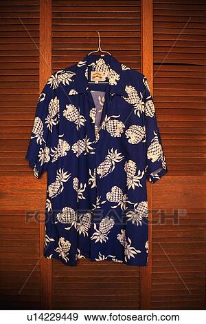 Stock Photo - Blue-Colored Aloha Shirt, Front View. Fotosearch
