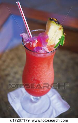 Stock Photo - Closed Up Image of a Tropical Drink, High Angle View, Differential Focus. Fotosearch