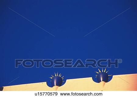 Flower Pots and Blue Sky, Low Angle View, Copy Space View Large Photo Image Stock Photo - Flower Pots and Blue Sky, Low Angle View, Copy Space. Fotosearch