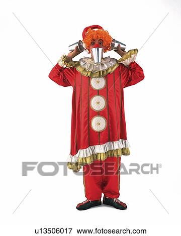 Portrait of Clown Holding Aluminum Cups, Front View View Large Photo Image Stock Photo - Portrait of Clown Holding Aluminum Cups, Front View . Fotosearch