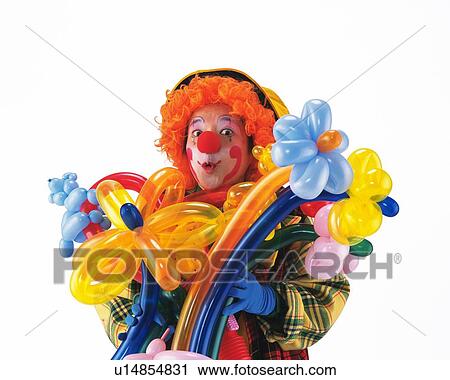 Portrait of Clown Holding Balloons, Front View View Large Photo Image Stock Image - Portrait of Clown Holding Balloons, Front View. Fotosearch