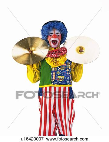 Portrait of Clown Holding Cymbals, Front View View Large Photo Image Stock Photo - Portrait of Clown Holding Cymbals, Front View . Fotosearch