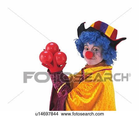Portrait of Clown Holding Red Balls, Front View View Large Photo Image Picture - Portrait of Clown Holding Red Balls, Front View. Fotosearch