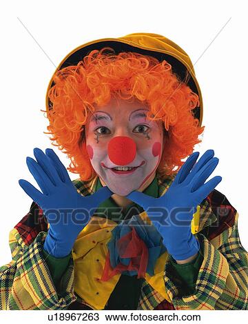 Stock Image - Portrait of Clown Posing, Front View . Fotosearch