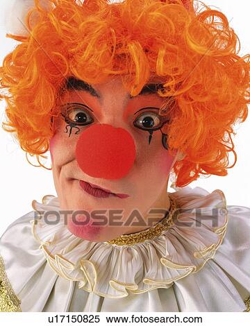 Stock Photography - Portrait of Clown Posing, Making a Face, Close Up, Front View . Fotosearch