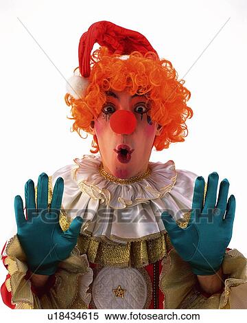 Portrait of Clown Posing With Surprised Expression, Front View View Large Photo Image Stock Photography - Portrait of Clown Posing With Surprised Expression, Front View . Fotosearch