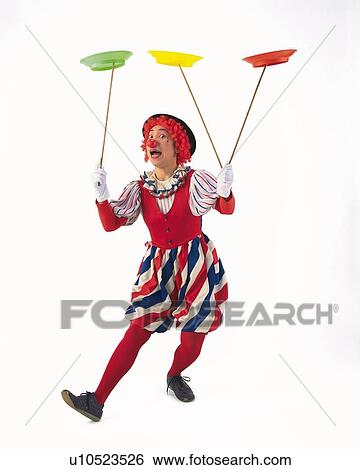 Portrait of Clown Spinning Plates, Front View View Large Photo Image Stock Photograph - Portrait of Clown Spinning Plates, Front View . Fotosearch