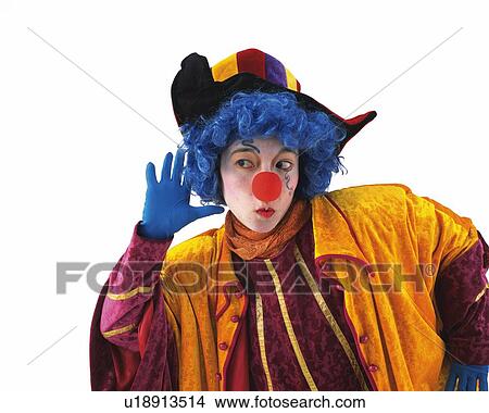 Portrait of Clown With Hand on Ear, Gesturing, Front View View Large Photo Image Picture - Portrait of Clown With Hand on Ear, Gesturing, Front View. Fotosearch