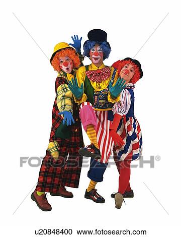 Stock Image - Portrait of Clowns Gesturing, Front View . Fotosearch