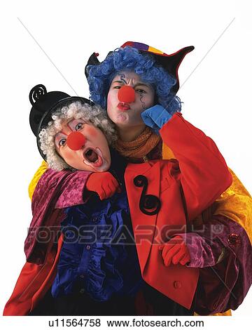 Stock Photo - Portrait of Clowns Gesturing, Front View . Fotosearch