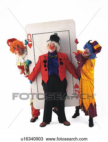 Portrait of Clowns Holding Big Card, Front View View Large Photo Image Stock Image - Portrait of Clowns Holding Big Card, Front View. Fotosearch