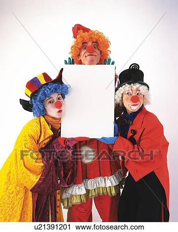 Portrait of Clowns Holding White Board, Front View View Large Photo Image Stock Image - Portrait of Clowns Holding White Board, Front View. Fotosearch