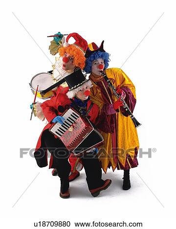 Portrait of Clowns Plying Drum, Clarinet, Drum, Front View View Large Photo Image Stock Image - Portrait of Clowns Plying Drum, Clarinet, Drum, Front View . Fotosearch