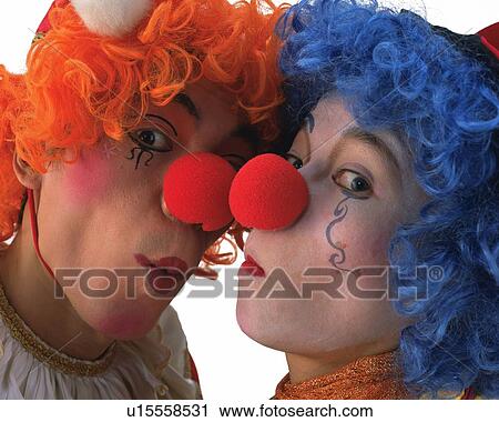Stock Image - Portrait of Clowns Posing, Front View, Close Up . Fotosearch