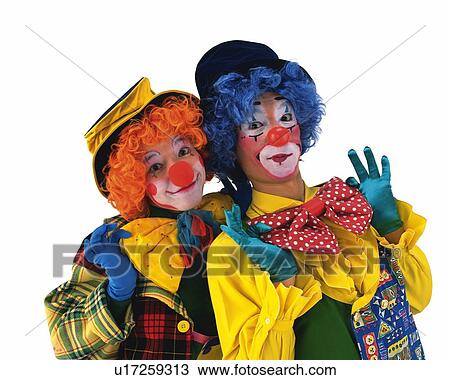 Stock Image - Portrait of Clowns Posing, Front View. Fotosearch