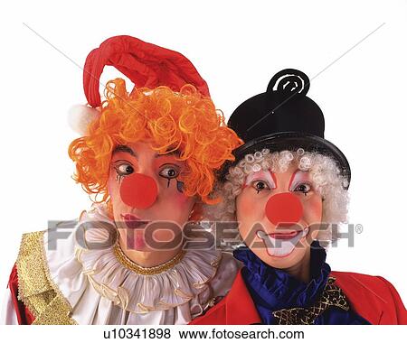 Stock Photo - Portrait of Clowns Posing, Front View, Close Up . Fotosearch