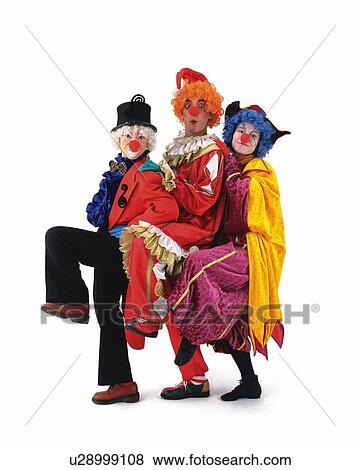 Stock Photo - Portrait of Clowns Posing, Front View . Fotosearch