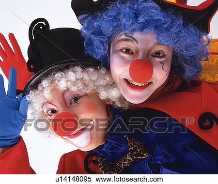 Stock Photography - Portrait of Clowns Posing, Front View, Close Up . Fotosearch