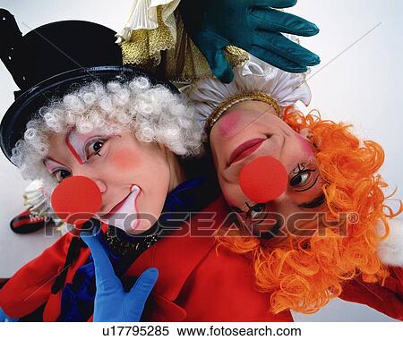 Portrait of Clowns Posing, Lying Down, High Angle View, Close Up  View Large Photo Image Stock Photography - Portrait of Clowns Posing, Lying Down, High Angle View, Close Up . Fotosearch