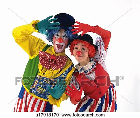 Portrait of Clowns Posing, Raised Arms, Front View View Large Photo Image Stock Image - Portrait of Clowns Posing, Raised Arms, Front View. Fotosearch