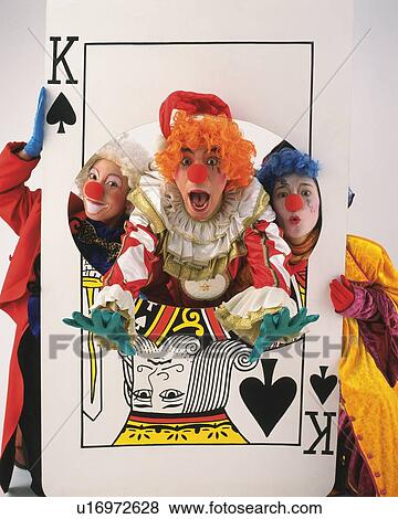 Stock Photo - Portrait of Clowns Tricking On Card, Front View . Fotosearch