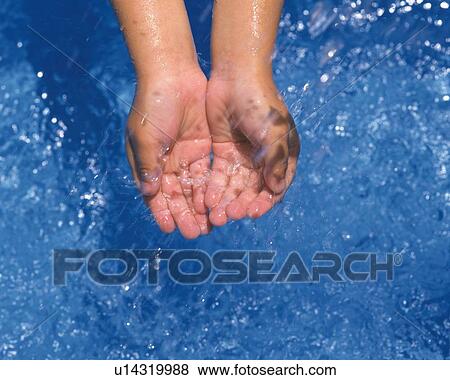 Scooping Water by Both Hands, High Angle View, Close Up, View Large Photo Image Stock Photo - Scooping Water by Both Hands, High Angle View, Close Up, . Fotosearch