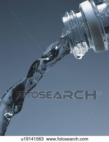 Stock Image - Pouring Water from the Bottle, Close Up, Side View, . Fotosearch