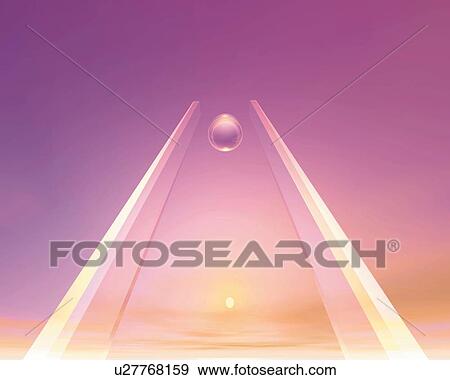 Columns and Sphere, CG, 3D, Low Angle View View Large Illustration Stock Illustration - Columns and Sphere, CG, 3D, Low Angle View. Fotosearch
