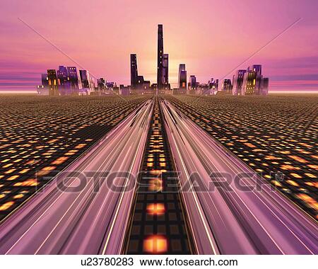 Future City, CG, 3D View Large Illustration Drawing - Future City, CG, 3D. Fotosearch