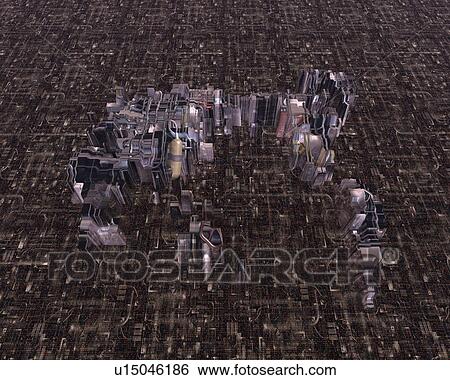 Stock Illustration - Future City, CG, 3D, High Angle View. Fotosearch