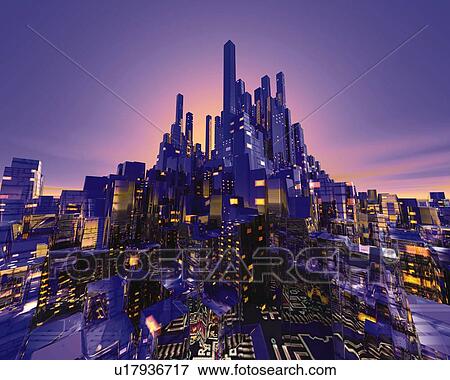 Future City Cg 3d Low Angle View Stock Illustration U Fotosearch