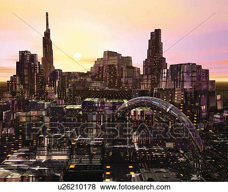 Future City, CG, 3D View Large Illustration Stock Illustration - Future City, CG, 3D. Fotosearch