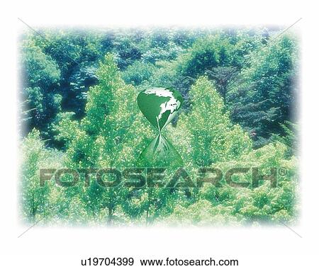 Globe and Forest, CG, 3D, Composite, Photography, High Angle View View Large Illustration Stock Illustration - Globe and Forest, CG, 3D, Composite, Photography, High Angle View. Fotosearch