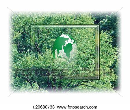 Globe in Frame and Forest, CG, 3D, Composite, Photography View Large Illustration Drawing - Globe in Frame and Forest, CG, 3D, Composite, Photography. Fotosearch