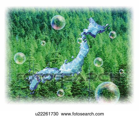 Japan Map and Forest, CG, 3D, Composite, Photography View Large Illustration Clipart - Japan Map and Forest, CG, 3D, Composite, Photography. Fotosearch