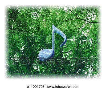 Stock Illustration - Musical Note and Trees, CG, 3D, Composite, Photography, Low Angle View. Fotosearch