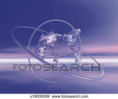 Rings and World Map, CG, 3D View Large Illustration Stock Illustration - Rings and World Map, CG, 3D. Fotosearch