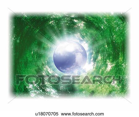 Stock Illustration - Sphere and Forest, CG, 3D, Composite, Photography, Lens Flare, Long Exposure . Fotosearch