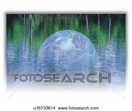 Stock Illustration - Sphere and Water, CG, 3D, Composite, Photography. Fotosearch