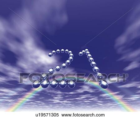 Stock Illustration - Spheres and Rainbow, CG, 3D, Low Angle View. Fotosearch