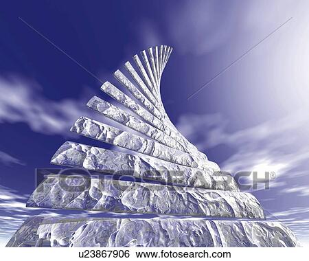 Stock Illustration - Stairs into the sky, CG, 3D, Low Angle View. Fotosearch