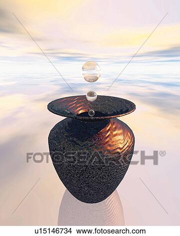 Vase and Spheres, CG, 3D, High Agnle View View Large Illustration Stock Illustration - Vase and Spheres, CG, 3D, High Agnle View. Fotosearch