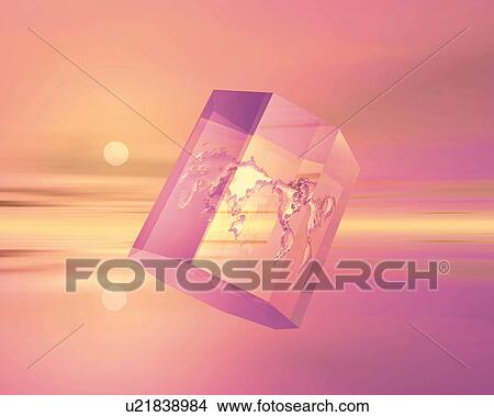 Stock Illustration - World Map in the Cube, CG, 3D. Fotosearch
