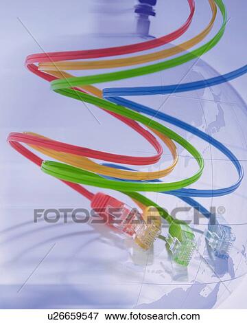 Stock Photo - Composite Photograph of Cable and Globe, Blurred Motion, Composition, Front View. Fotosearch