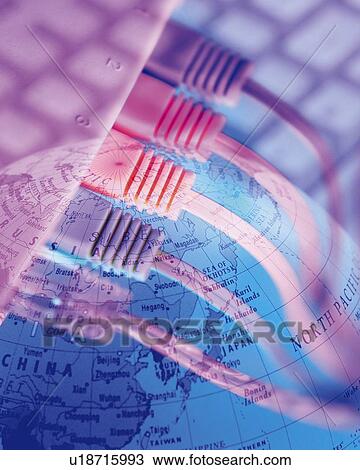 Stock Image - Composite Photograph of Hub, Globe and Keyboard, Close Up, Composition, Toned Image, Differential Focus, In Focus, Out Focus. Fotosearch