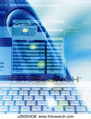 Stock Photo - Composite Photograph of Notebook Computer and Modem, Close Up, Differential Focus, In Focus, Out Focus, Composition,. Fotosearch